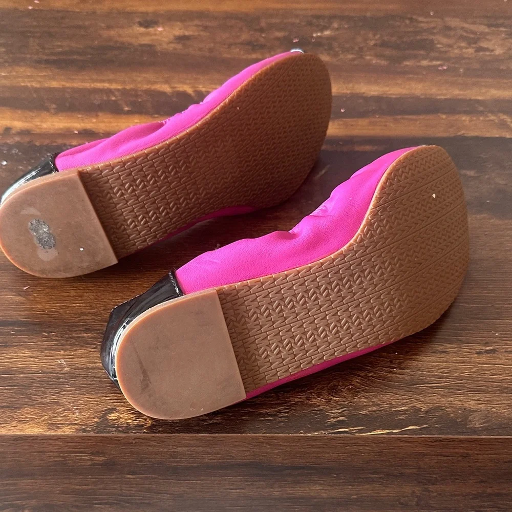 Michael Kors Hot Pink Flats with Black Patent Cap Toe